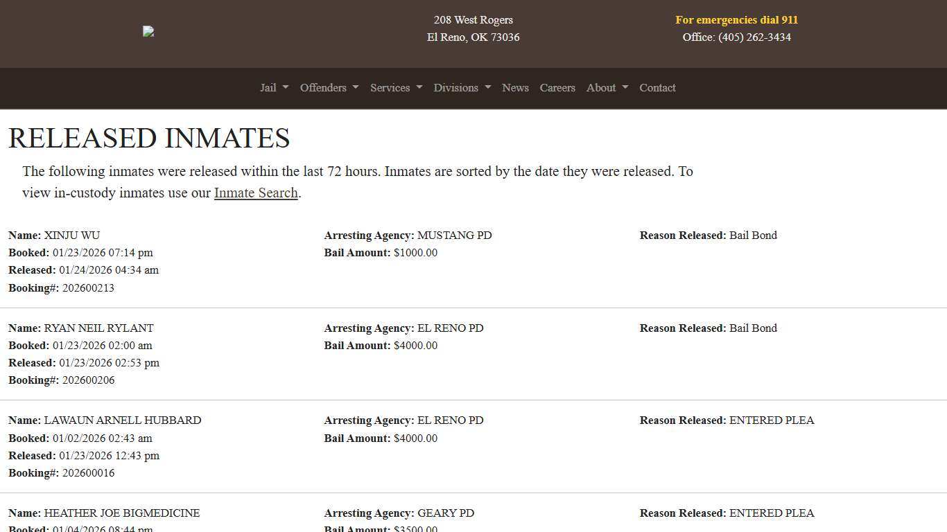 Released Canadian County Sheriff's Office