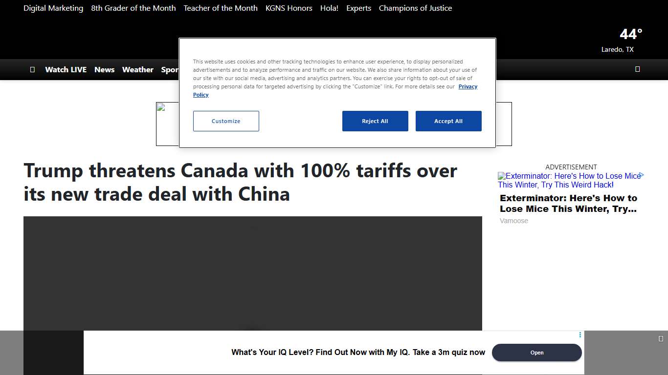 Trump threatens Canada with 100% tariffs over its new trade deal with China